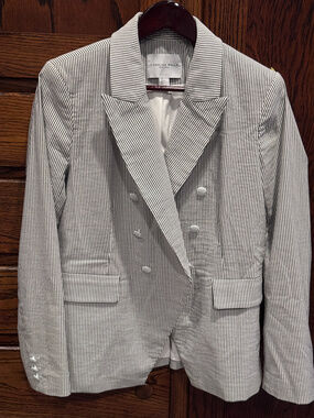 Carolina Belle Striped Double Breasted Blazer White Gray